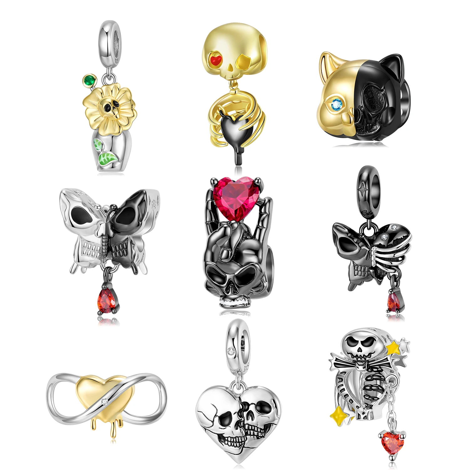 

Подвеска женская из серебра 925 пробы, с красным сердцем, бабочкой, черепом, черным золотом, призраком, привидениями