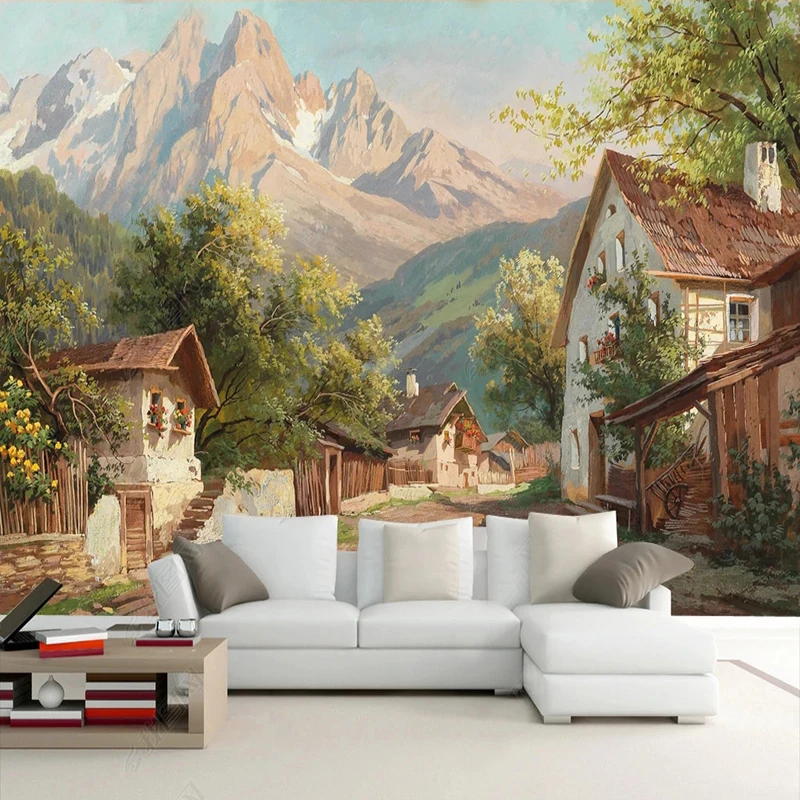

Photo Wallpaper European Pastoral Country Landscape Oil Painting Mural Restaurant Cafe Living Room TV Backdrop Decor 3D Sticker