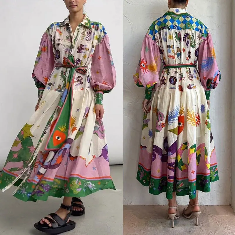 Женское повседневное длинное платье элегантное винтажное мешковатое Платье с