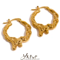 yhpup stainless steel metal texture statement magma style golden earrings waterproof jewelry women stylish unique accessories
