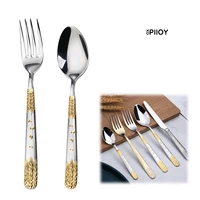 wheat stainless steel gold fork spoon kitchen tableware for home table forks lunchbox accessories flatware bbq food pick cutlery