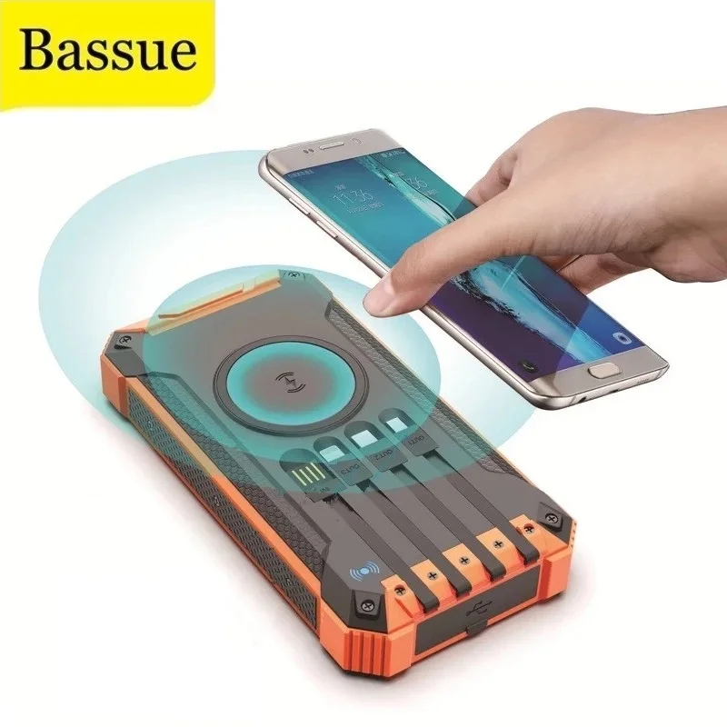 

99000mAh Wireless Solar Power Bank Built in Cable Portable Charger Dual LED Powerbank for iPhone 12 Samsung S21 Xiaomi Poverbank