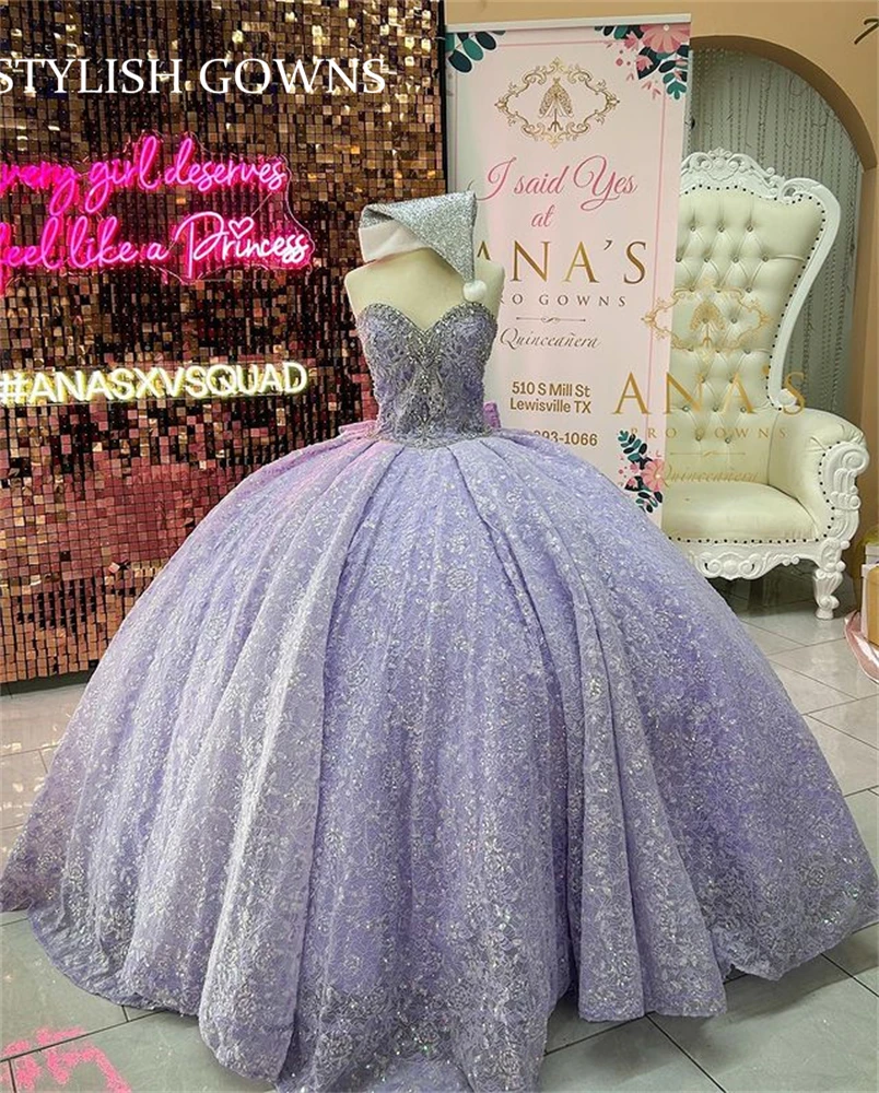 

Princess Lilace Purple Sweetheart Ball Gown Quinceanera Dress For Girls Sparkly Beaded Birthday Party Gown Prom Dresses Vestido