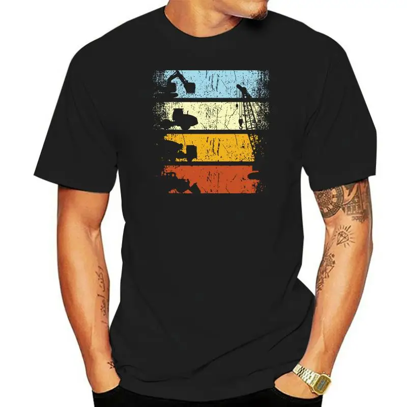 

Vintage Construction Site Vehicles Crane Excavator Truck T-Shirt