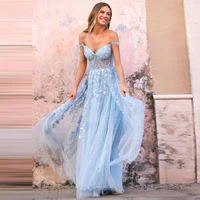 off shoulder blue dress a line evening dresses floral dress applique dress long dress sweep train dress plus size womens dress