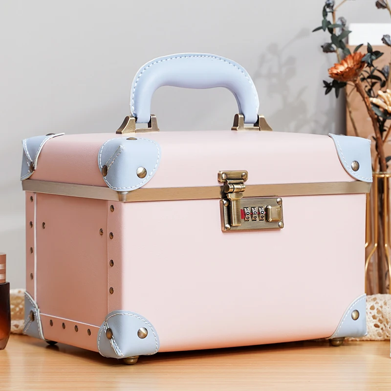 

Urecity Portable Leather Make up Train Cases, Retro Cosmetic Organizer Case, Beautiful Storage Box with Combination Lock