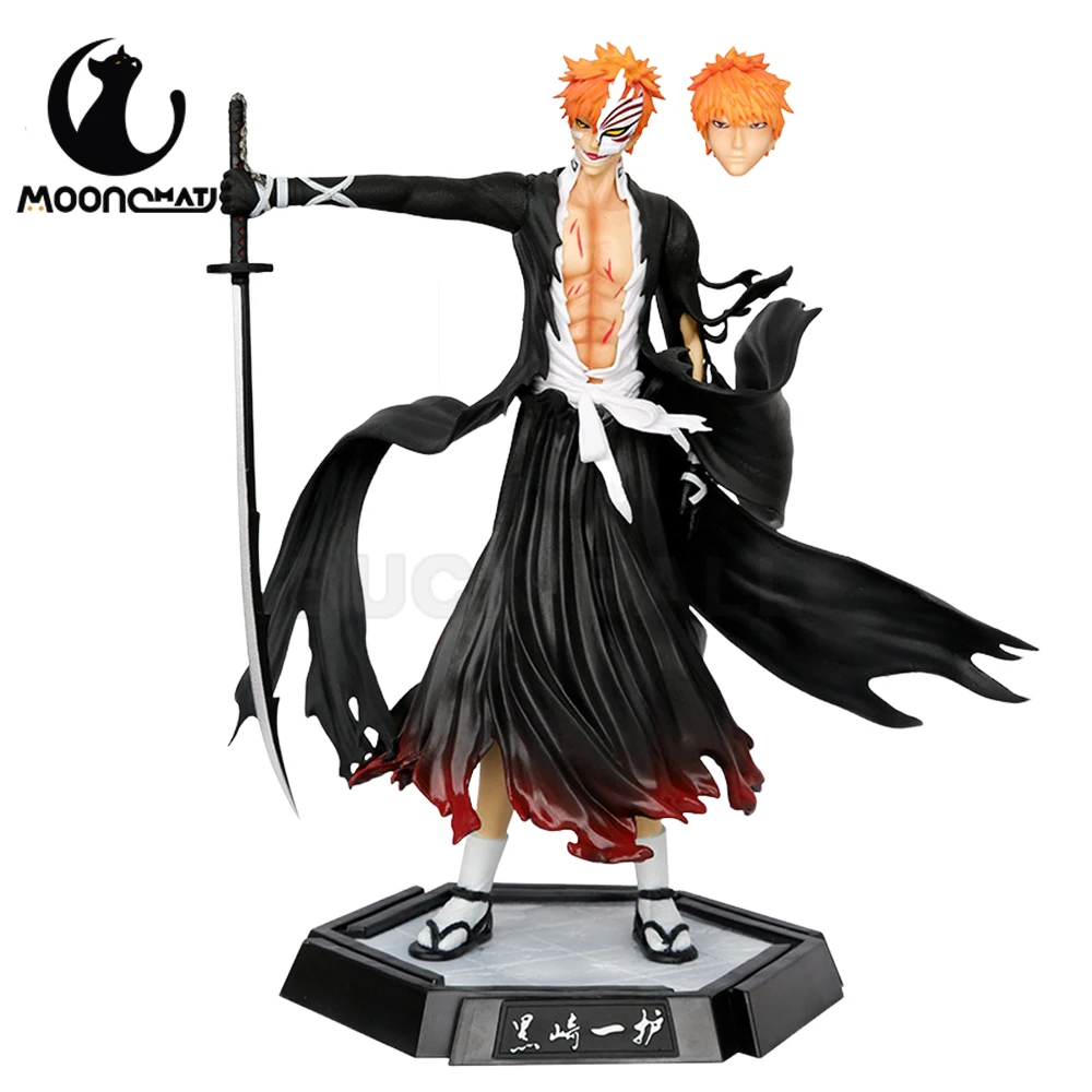 

31 см отбеливающая фигурка Kurosaki Ichigo, аниме фигурка с 2 головками, черная фигурка самурая, Ichigo Kurosaki, Коллекционная модель, игрушки