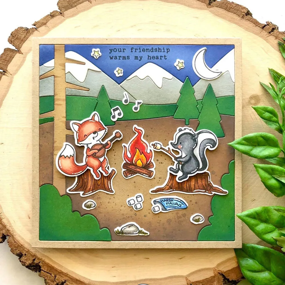 Шаблон для скрапбукинга с изображением животных и музыки