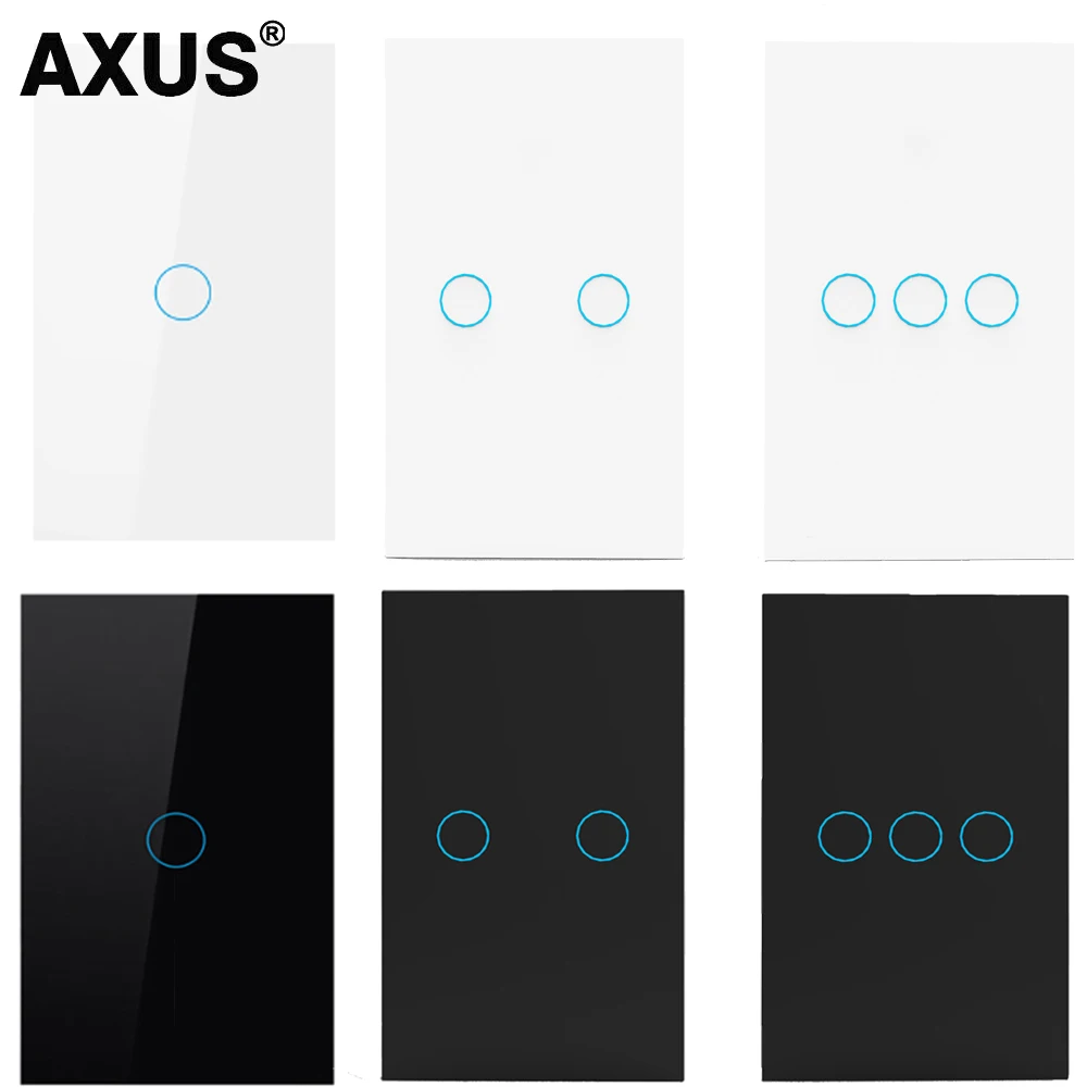 

AXUS US AC110-250 Tempered Black White Crystal Glass Touch Switch Power Led Panel Wall Light Switches 1/2/3 Gang Interruttore