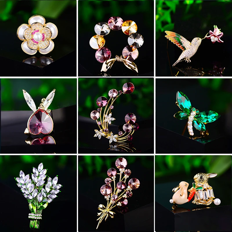 Нежная циркониевая брошь в виде кролика, модный букет в виде стрекозы с кристаллами для женщин, ювелирные украшения, булавки для воротника, аксессуары