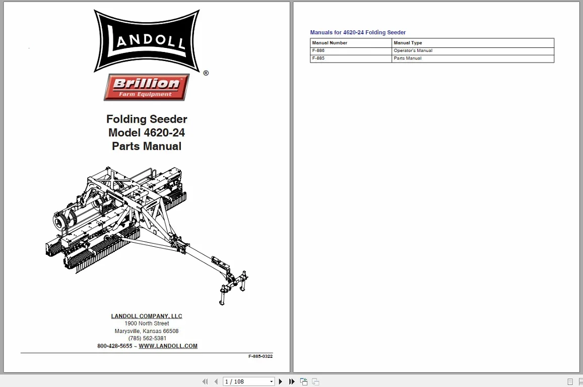 Landoll All Brillion Farm Equipment Операторы Ручная часть Каталог компакт-диск