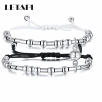 letapi new fashion punk vintage silver color 316l stainless steel morse code wedding bracelets for men and women gifts