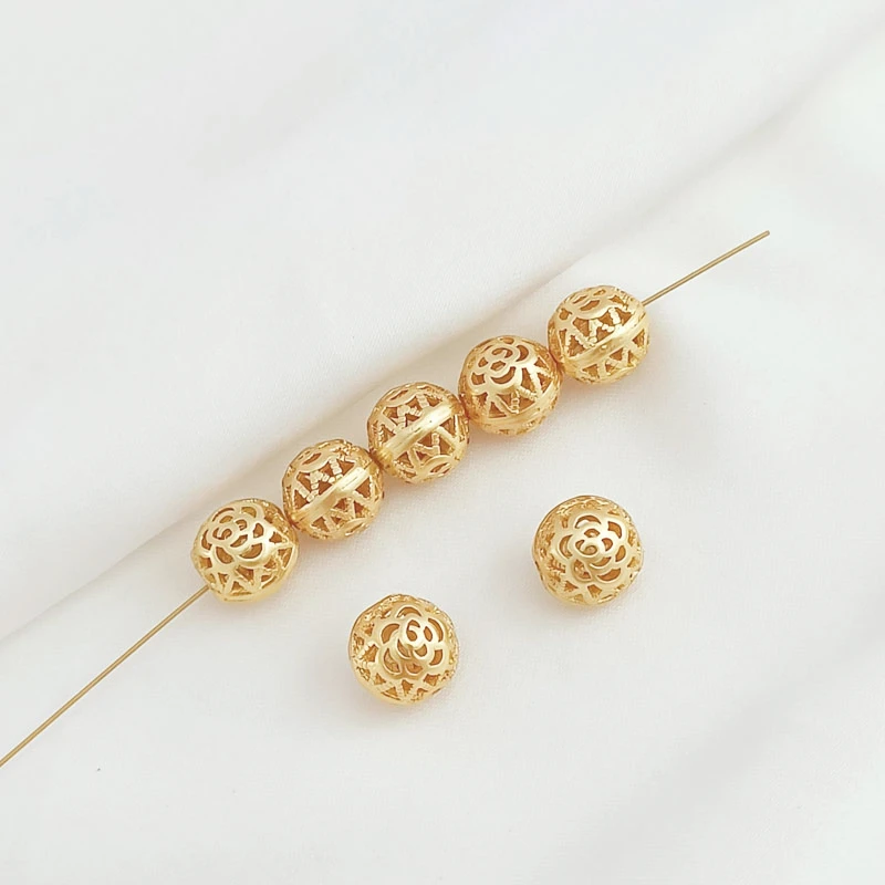 

6 Pieces 14k Copper Clad Gold Hollow Camellia Straight Hole Beading Handmade Diy Bracelet Necklace Loose Bead Jewelry Material