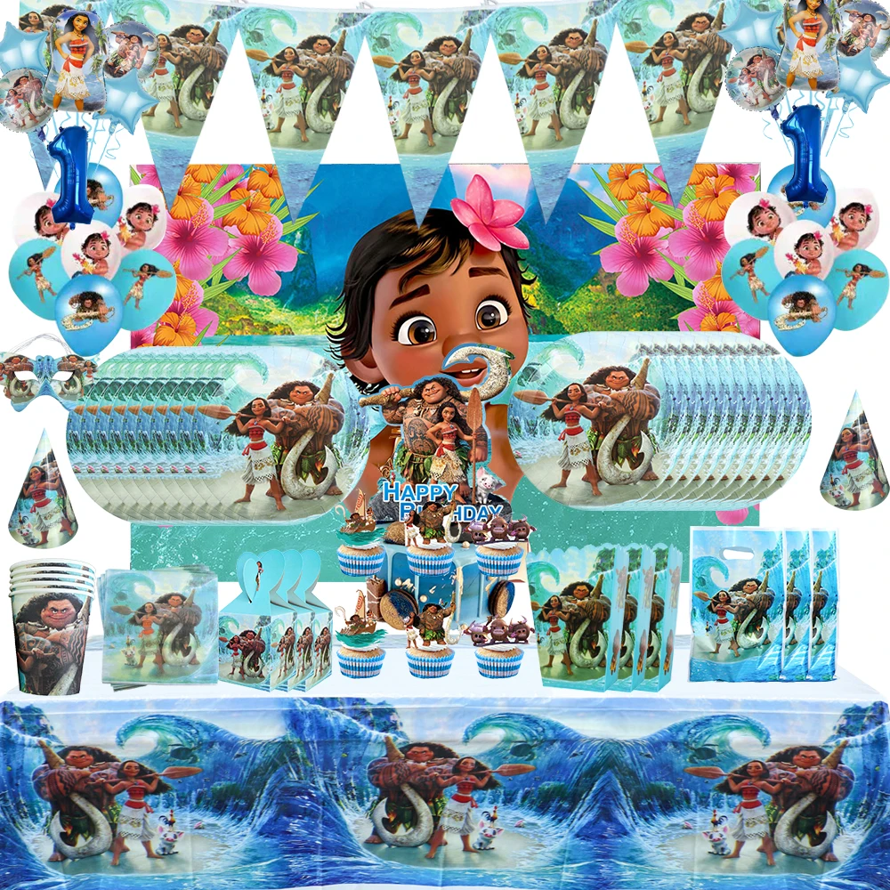 

Cartoon Moana Princess Birthday Party Decorations Plates Backdrop Tablecloth Tableware Balloons Kids Girls Party Supplies Favors