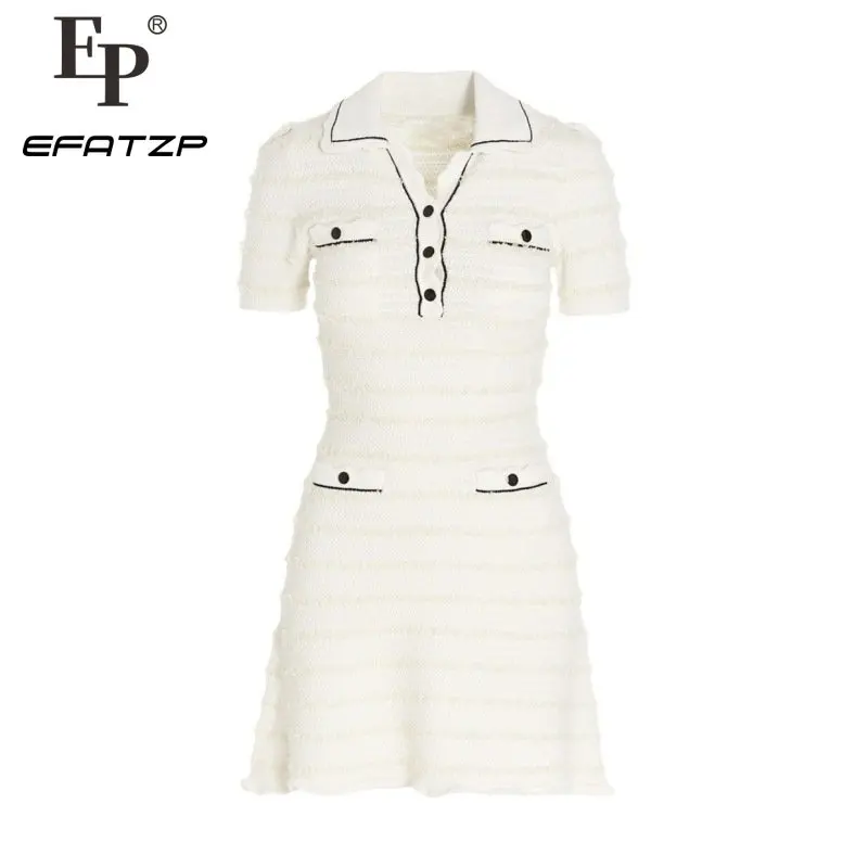 

EFATZP 2022 Summer New Style Women Knitted Mini Dress Elastic Female Slim Short Dress