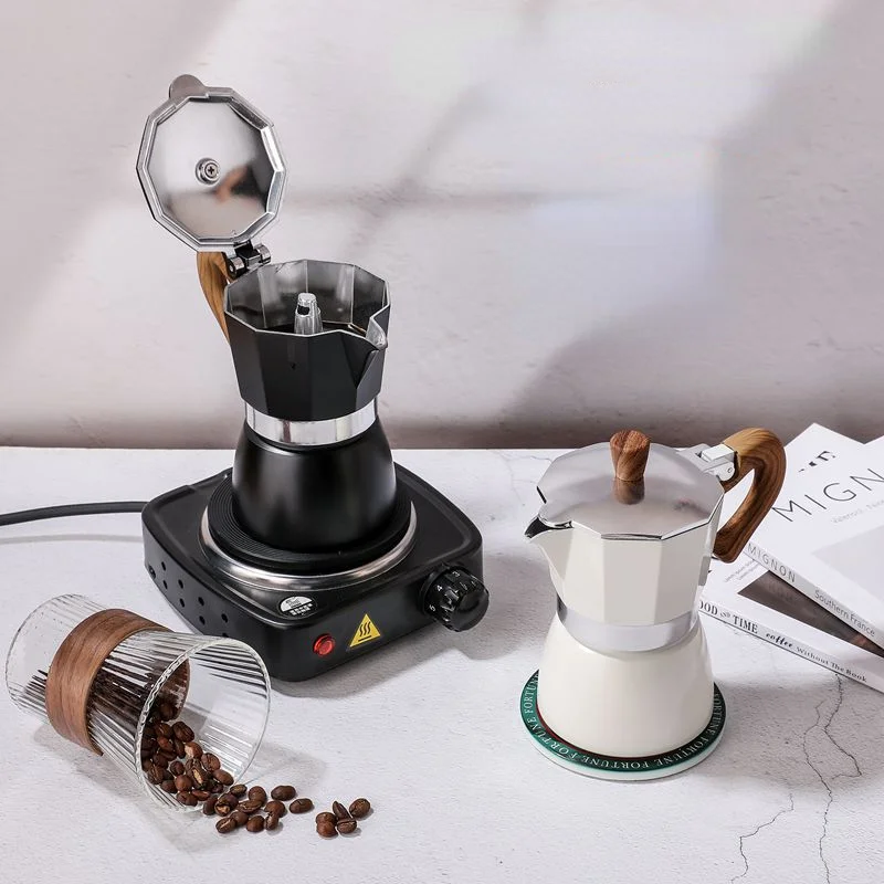 

Винтажная кофеварка для эспрессо с деревянной ручкой, МОККА, классический котелок, итальянское и кубинское кафе, пивоваренные инструменты, ...
