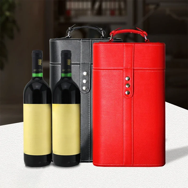 Винтажная коробка для винных бутылок из искусственной кожи с держателем