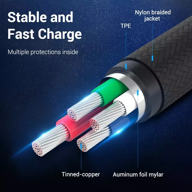 

Micro USB 3A Nylon Fast Charger USB Type C Data Android Micro USB Mobile Cables