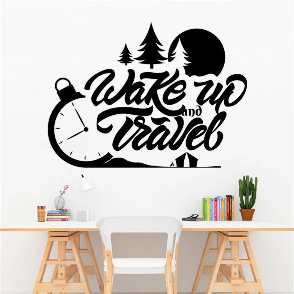 

Wake Up And Travel Quotes Wall Stickers Exploring Travel Compass Tree Decals Vinyl Murals Letter Livingroom Decor Poster HJ1212