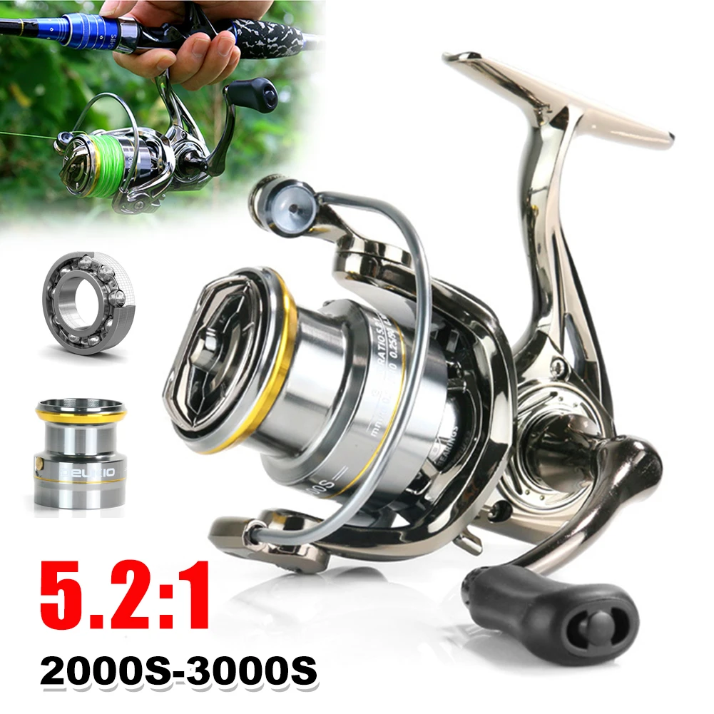 

Spinning Reel ES2000-3000S 8KG Max Drag 5.2:1 Gear Ratio 5+1BB Metal Spool Carp Fishing Reel Freshwater Saltwater Fishing Tackle