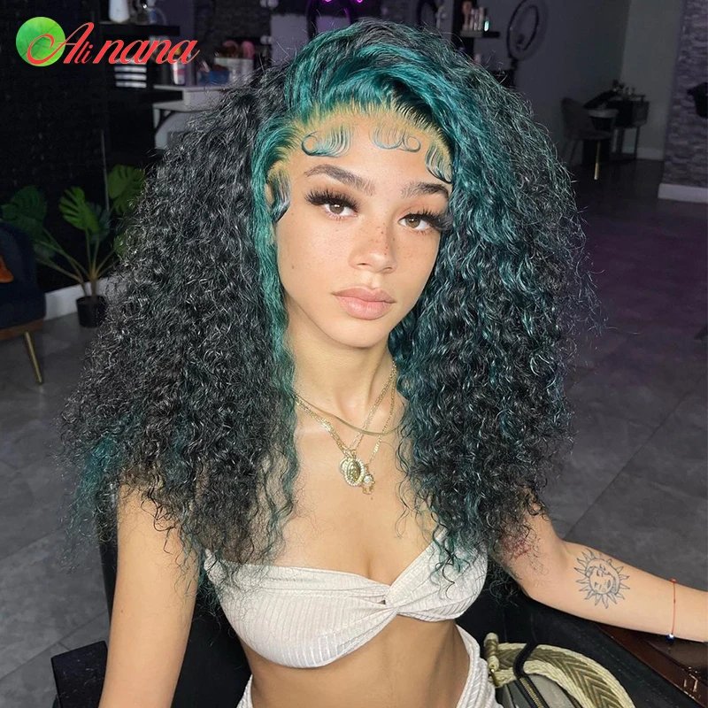 

Highlights Green Roots Kinky Curly 13x6 Lace Frontal Wigs Pre-Plucked With Baby Hair 5x5 Lace Closure Human Hair Wigs For Women