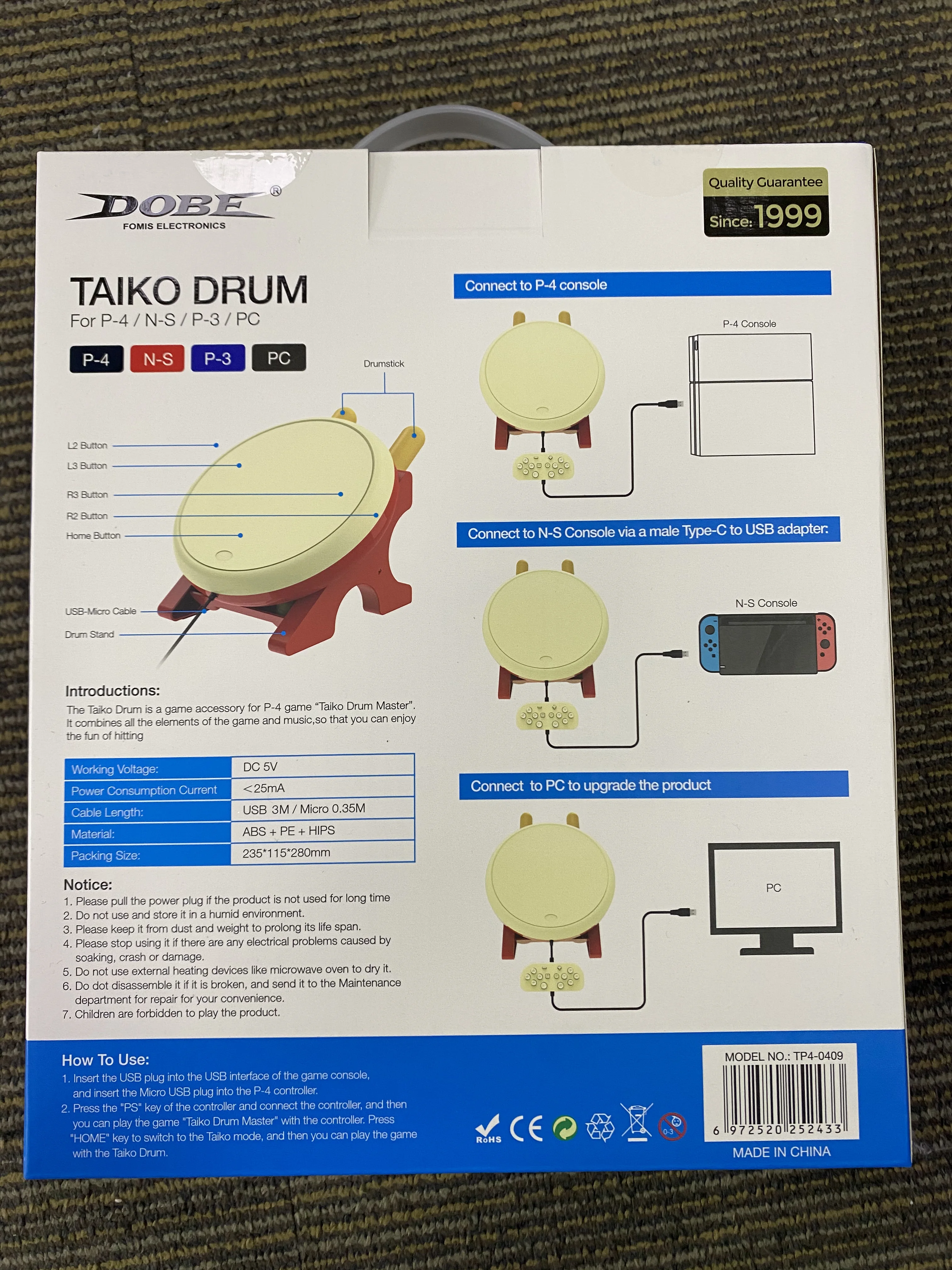 Для PS4/PS3/ПК/NS переключатель Барабан Тайко Joycon-совместимый контроллер для