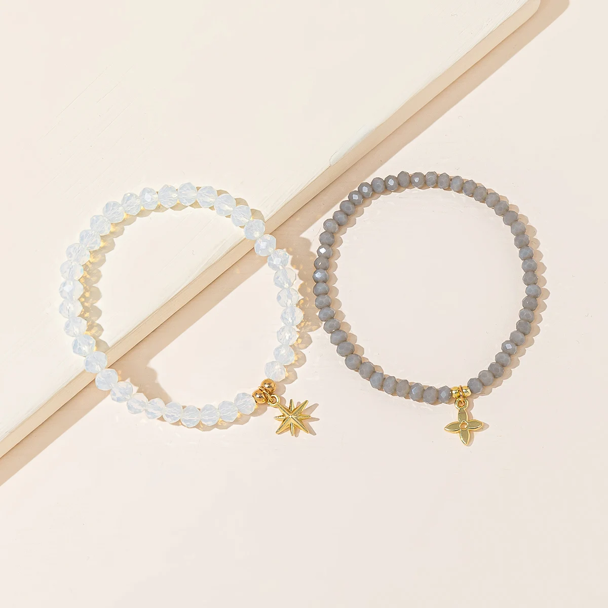 

Gold Tone Metal Star Flower Charm Bohemian Beads Link 2 Pieces Bracelet Set