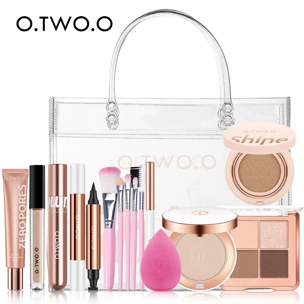 

O.TWO.O Full Makeup Set 11pcs Mascara Eyeliner Foundation BB Cream Air Cushion Concealer Puff Makeup for Women Cosmetics Kit