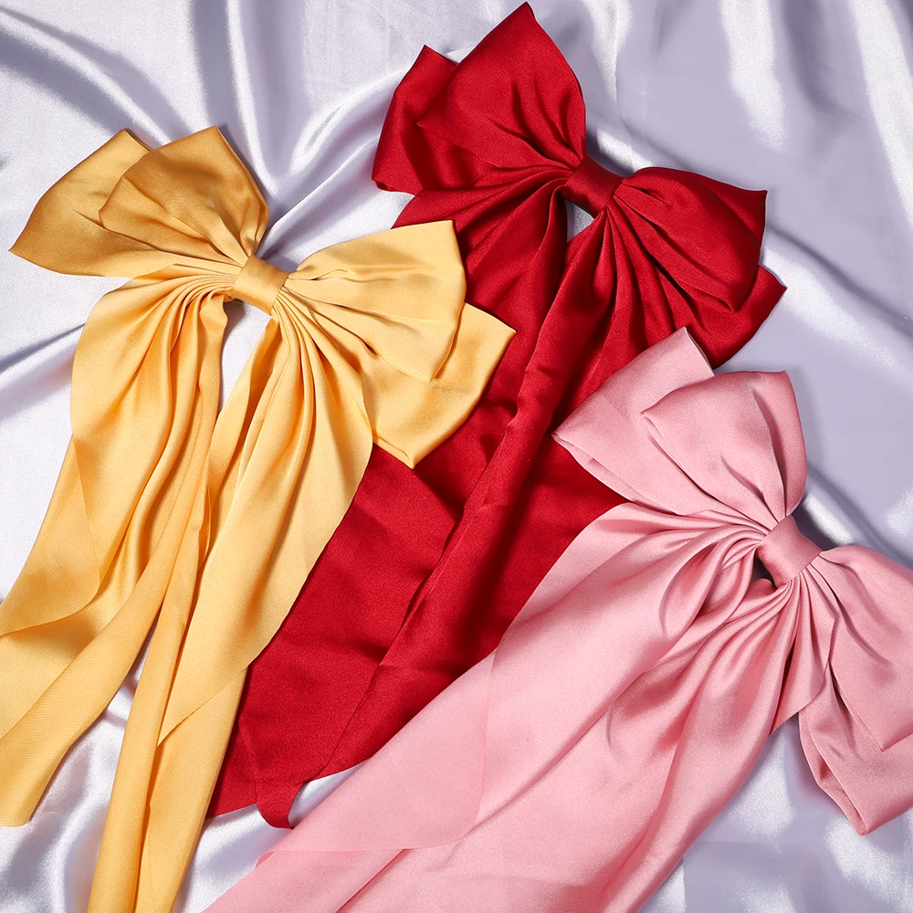 

New Women Large Bow Hairpin Summer Chiffon Big Bowknot Stain Bow Barrettes Women Solid Color Ponytail Clip Hair Accessories