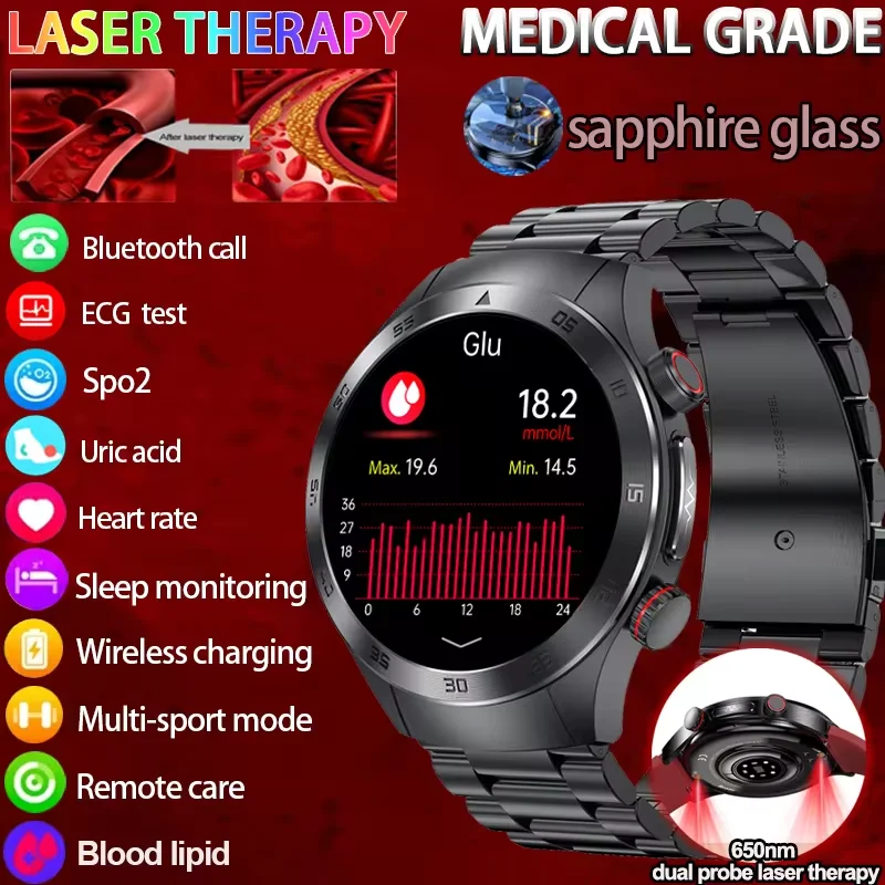 Мужские умные часы с сапфировым стеклом и лазерной обработки ЭКГ ФПГ-трекер