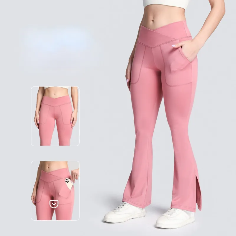 

2022 Lulu Naked Fitness Yoga Pant Cross Waist Wide Leg Casual Pants Women Push UP Tights Leggings Gym Clothing
