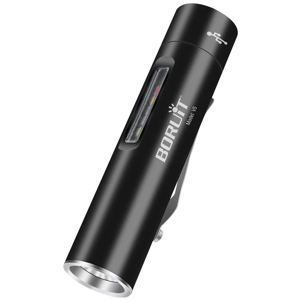 BORUiT V5 LED Portable Mini Flashlight XM-L2 Super Bright Type-C Rechargeable Torch Waterproof UV Work Light Pen Clip Lantern enlarge