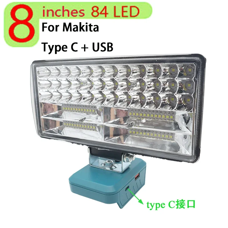 

Автомобильные светодиодные рабочие фонари, фонарик, фонарик типа C, USB Power Bank для Makita, DeWalt, Bosch, Milwaukee, 18 В, литий-ионный аккумулятор