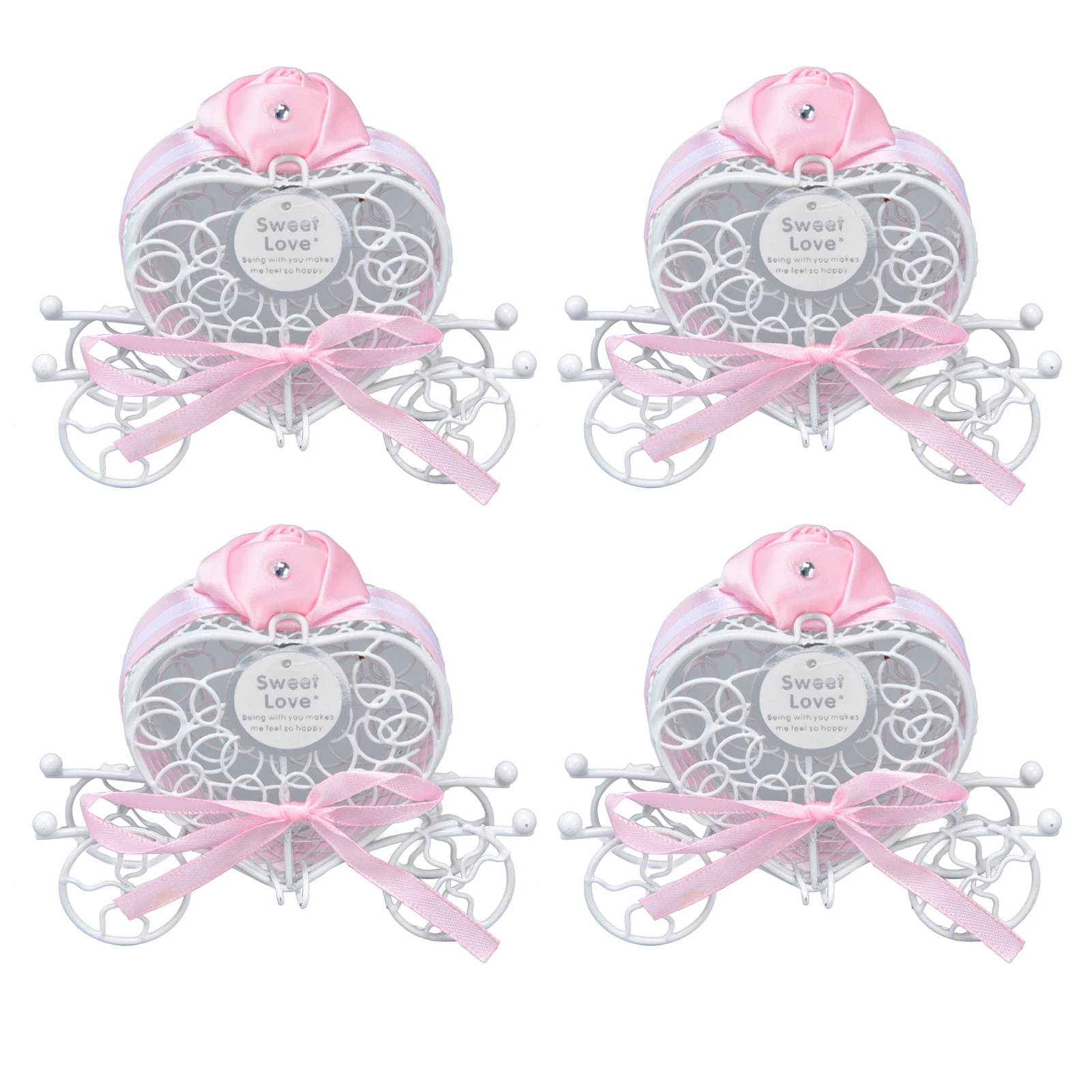 

4PCS Wedding Candy Box Tinplate Heart Shaped Candy Box Romantic Valentines Gift Box for Birthday PartyPink