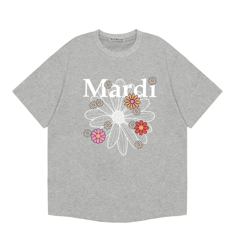 

Mardi mercredi designer brand classic floral print short sleeved loose fitting casual gold high silver matching T