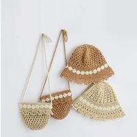new baby girls bucket hat bag white daisy flower summer straw hats beach travel sun cap kids accessories photography props