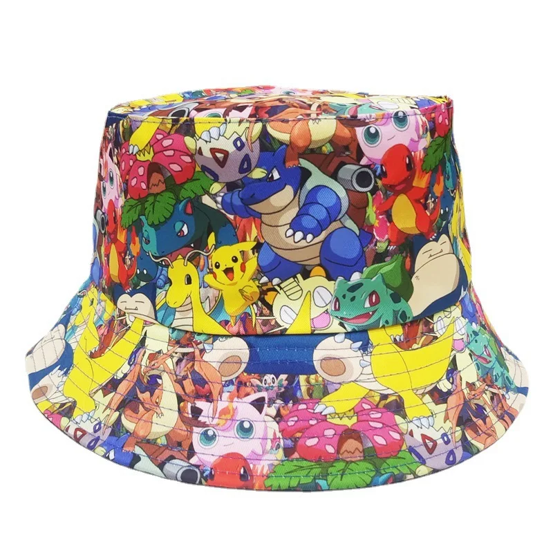

Pokemon anime surrounding pikachu printed fisherman hat cartoon basin hat double-sided sun visor hat children's birthday gift