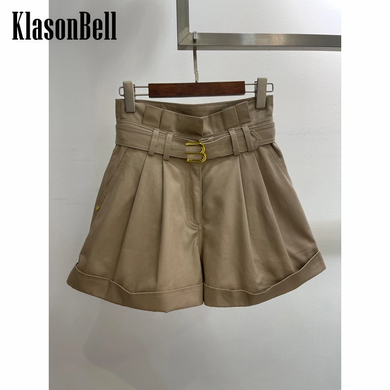 

3.25 KlasonBell Cotton High Waist Casual Shorts Women With Belt