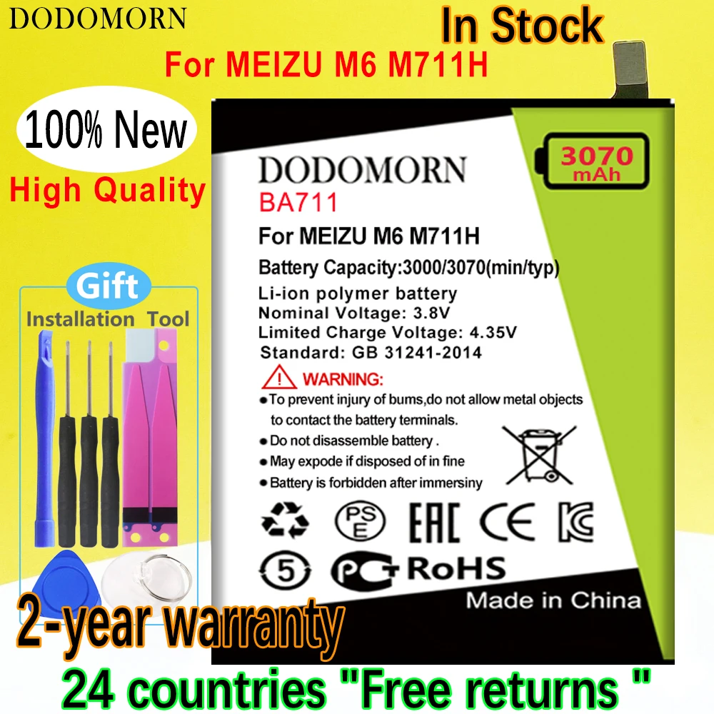 Аккумулятор DODOMORN 3070 мАч BA711 для MEIZU M6 M711M, 100% абсолютно новые проверенные товары стандарта, бесплатная доставка, высококачественные батареи