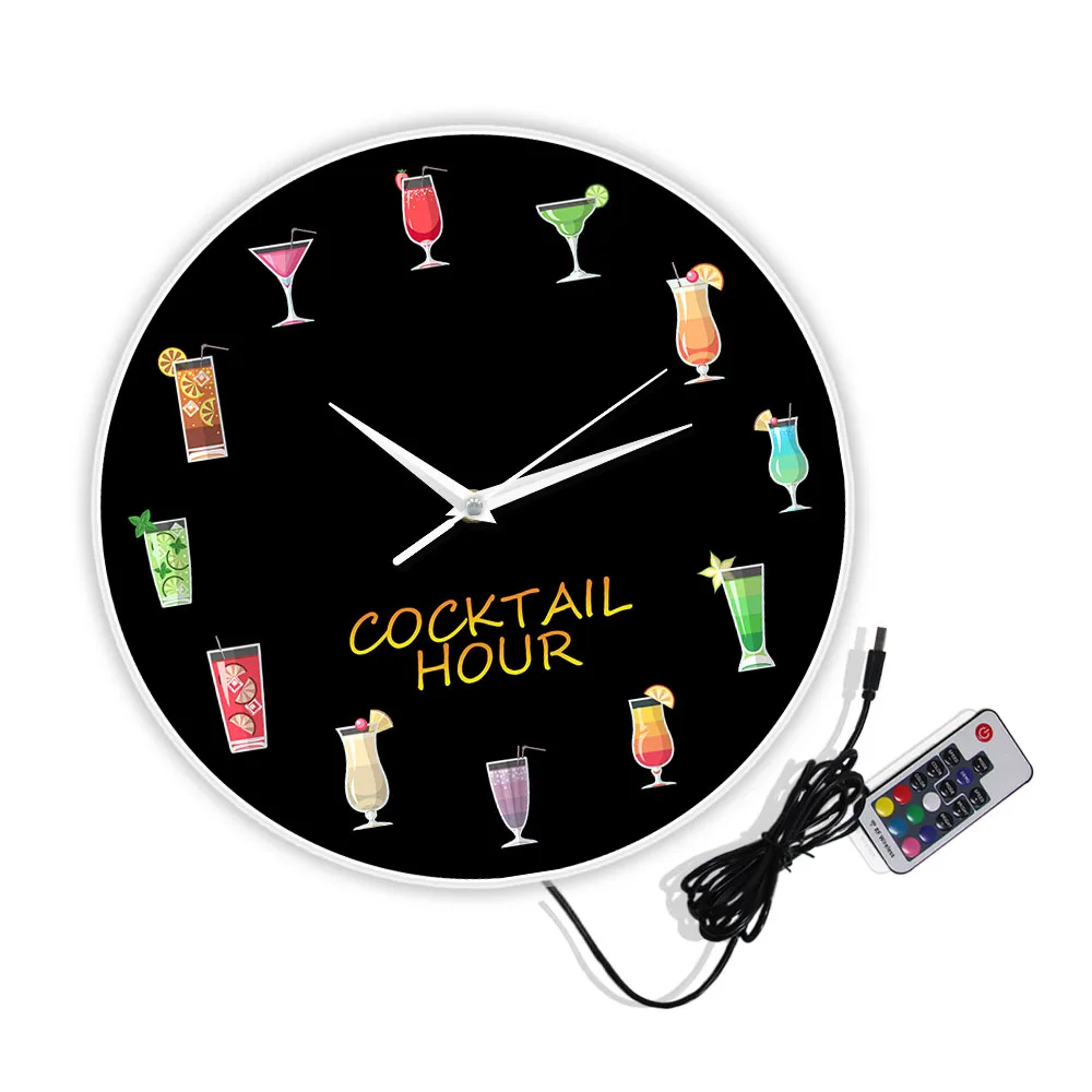 Цветные настенные часы с принтом на спиртовой основе для коктейлей напитков бара
