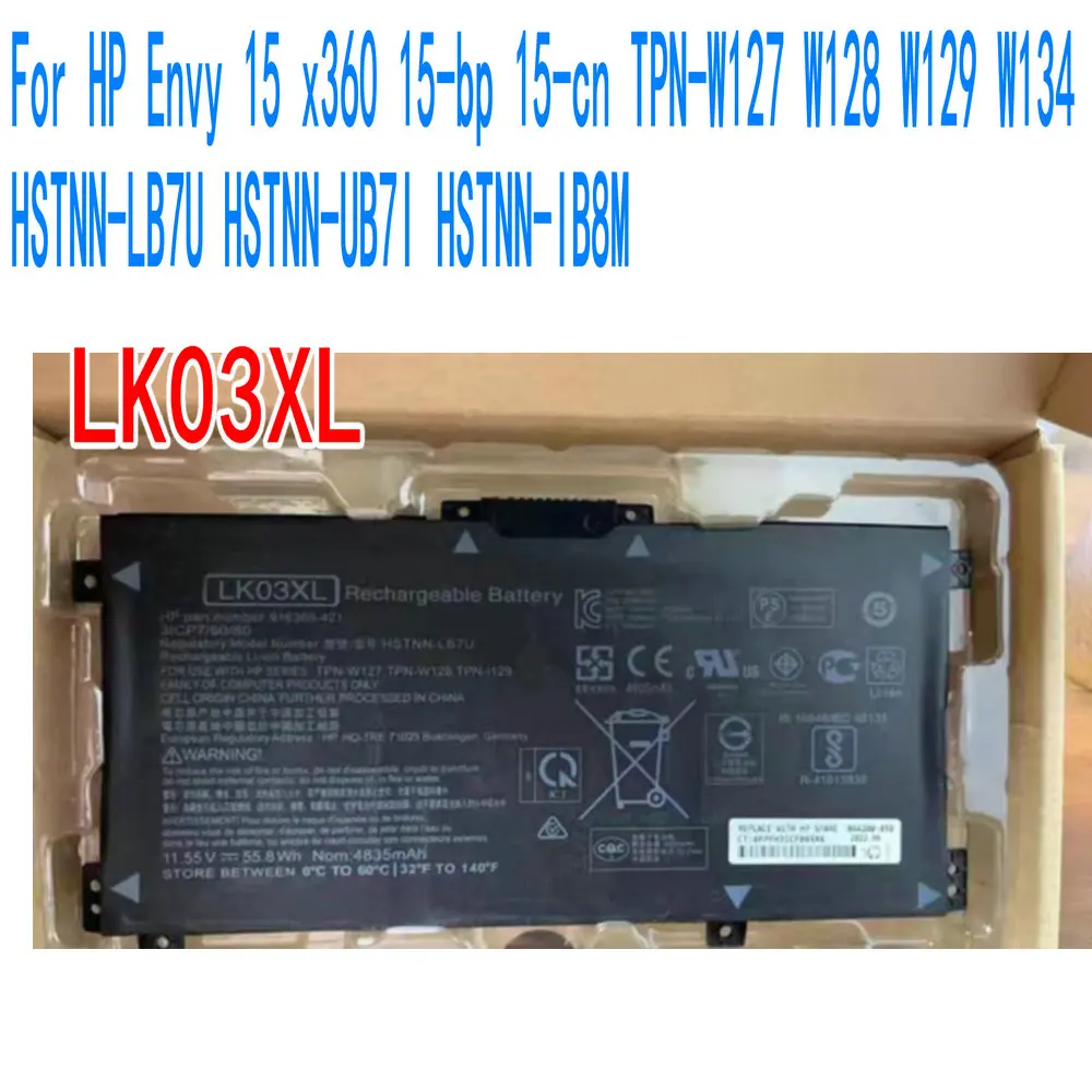 

11.55V Brand New LK03XL Laptop Battery For HP Envy 15 x360 15-bp 15-cn TPN-W127 W128 W129 W134 HSTNN-LB7U HSTNN-UB7I HSTNN-IB8M