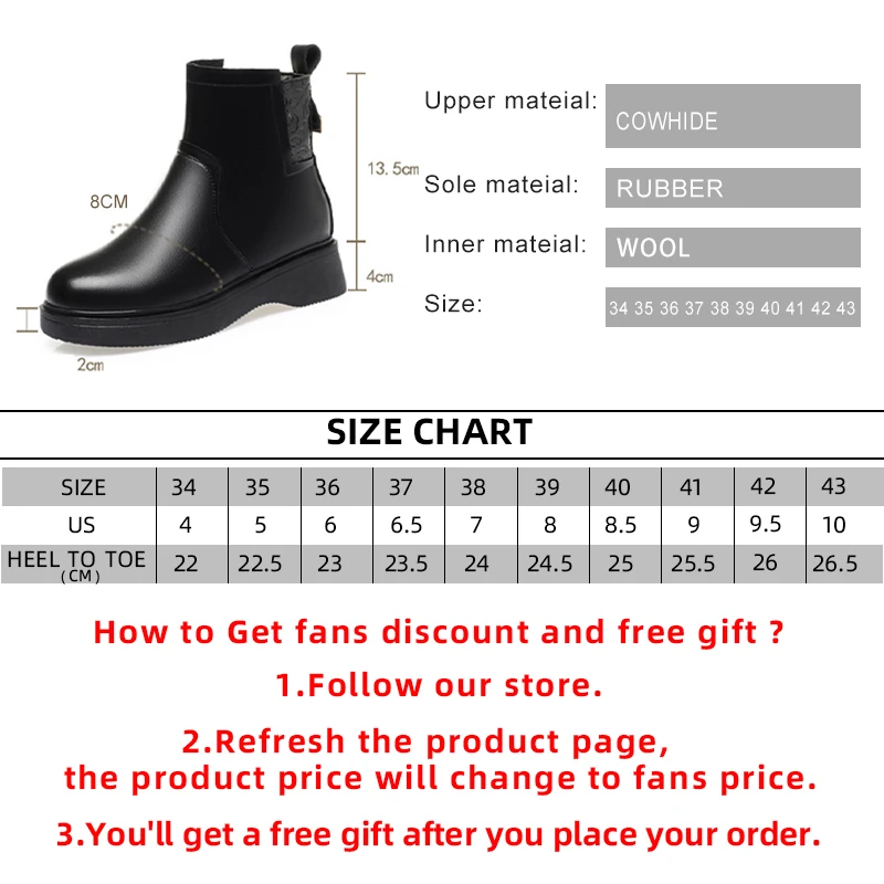 2023 New Mother Boots Wedges Zipper Non-slip Women Winter Boots Large Size Casual Shoes Genuine Leather Snow Boots for Women
