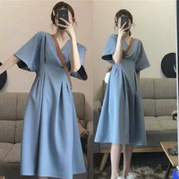 korean retro plus size fashion tunic dress party party women loose elegant robe summer lightweight solid color casual long dress