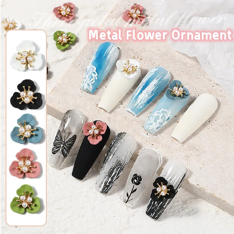 

2Bag Nail Art Charms 3D Three Petal Metal Flower Ornament For Nails Decorations White/Black/Blue/Pink/Green Manicure Accessories