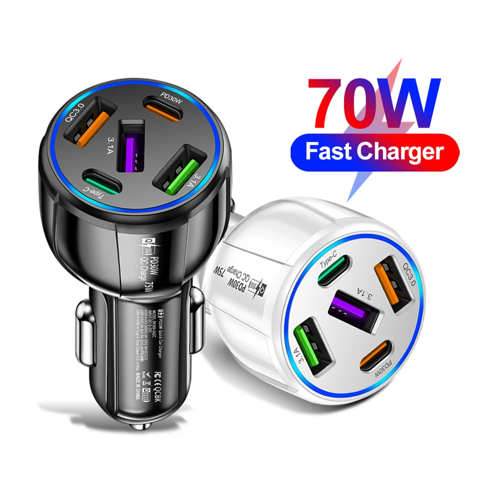 5 портов 75 Вт адаптер зарядного устройства для телефона USB 3.1A Type-C QC3.0 PD30W