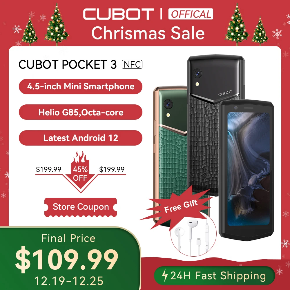 Cubot Pocket 3, 4.5-Inch Mini Smartphone, Helio G85,Octa-Core, NFC, 4GB RAM, 64GB ROM, 3000mAh, 20MP Camera, Dual SIM 4G Phone