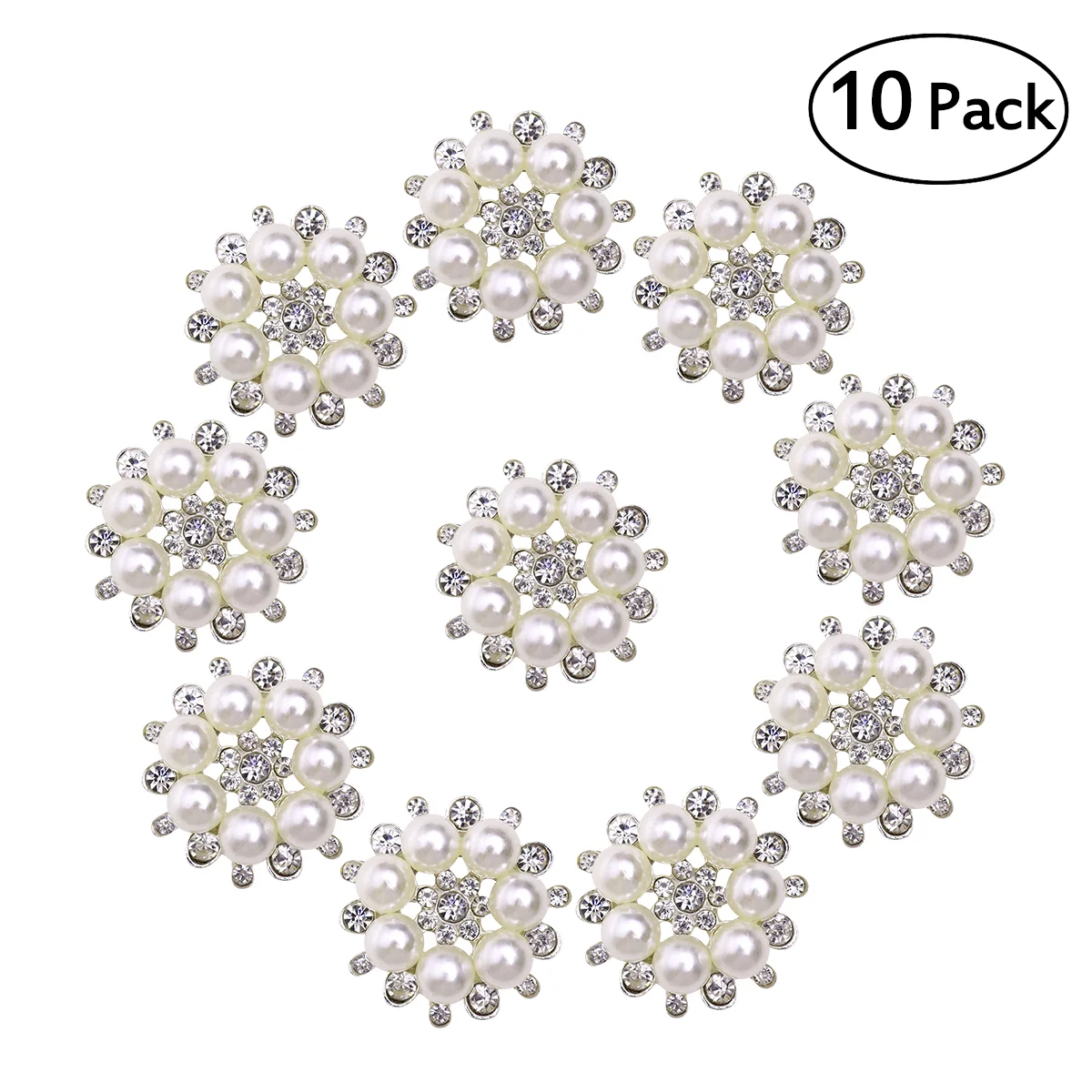 

ULTNICE 10pcs Faux Pearl Flower Buttons Embellishments for Craft (Silver)