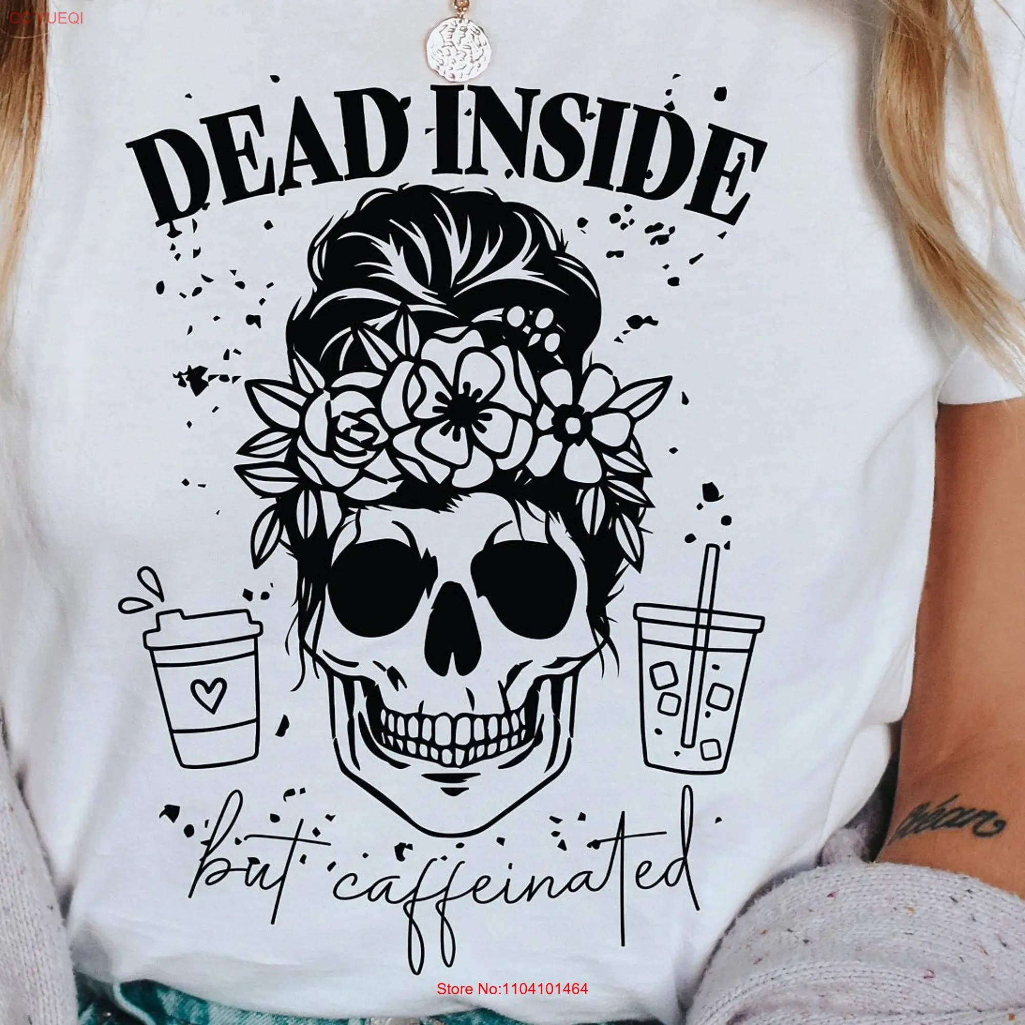 Футболка с надписью Dead Inside But Caffeinated Coffee смешная футболка для влюбленных длинным