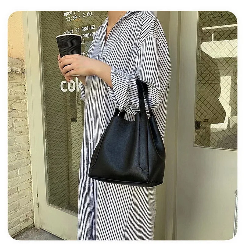 Diinovivo 2023 New Women Handbags Small Bucket Crossbody Bag PU Leather Ladies Bag Tote Simple Solid Color Shoulder Bag WHDV2260