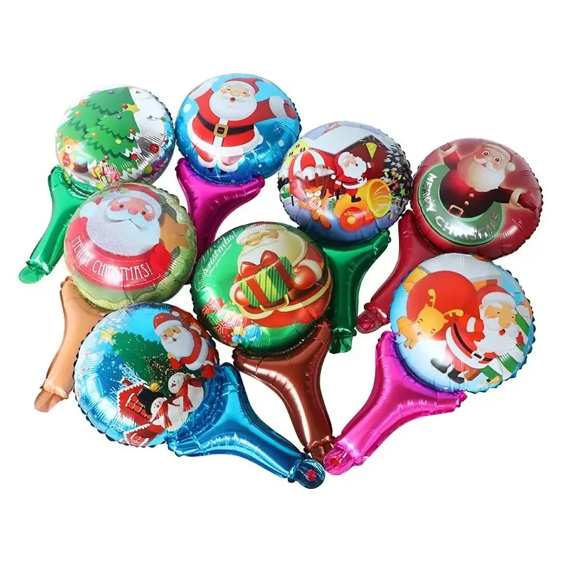 

50/100pcs Merry Christmas Hand Stick Balloons Santa Claus Snowman Air Globos For Home Decorations New Year 2023 Navidad Party